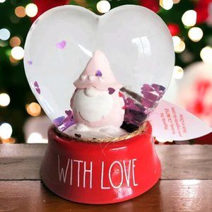 Rae Dunn "WITH LOVE" Gnome Snow Globe Hearts Confetti Glitter Valentines Gift